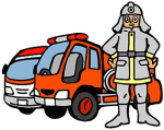 消防車と隊員のイラスト
