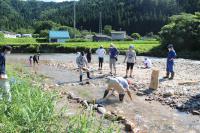 越沢集落近くの川で水遊び