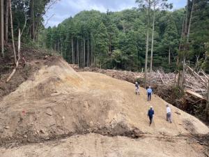 谷沿いに残る大量の流木