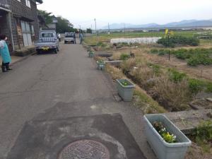 道路沿いに設置されたプランター